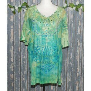 Liz & Me Collectors Series Tee Shirt Top Size 0X 14W 16W Lace Studded Whimsical
